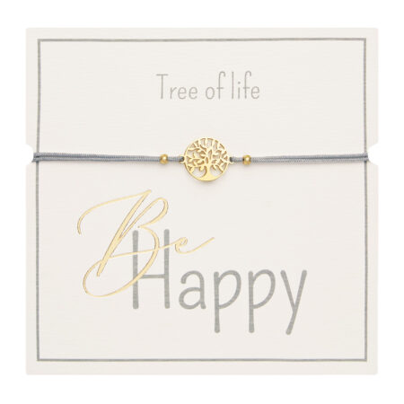 Armband - "Be Happy" - vergoldet - Baum des Lebens
