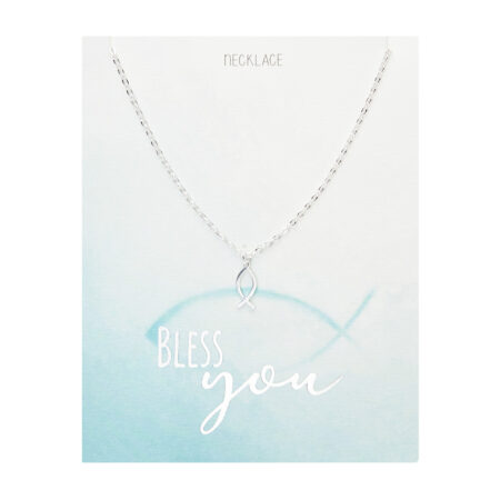 Halskette - "Bless you" - versilbert - Fisch