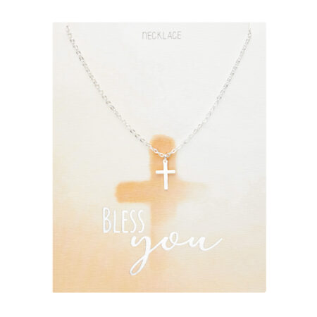 Halskette - "Bless you" - versilbert - Kreuz