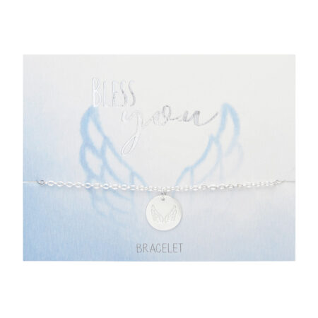 Armband - "Bless you" - versilbert - Doppelter Engelsflügel