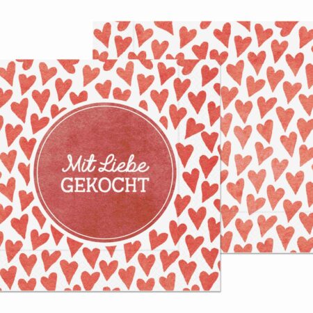 Serviette Liebe Grüsse "Mit Liebe gekocht"