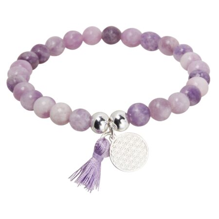 Echtstein-Armband - "Stones of nature" - Lepidolith - versilbert - Blume des Lebens