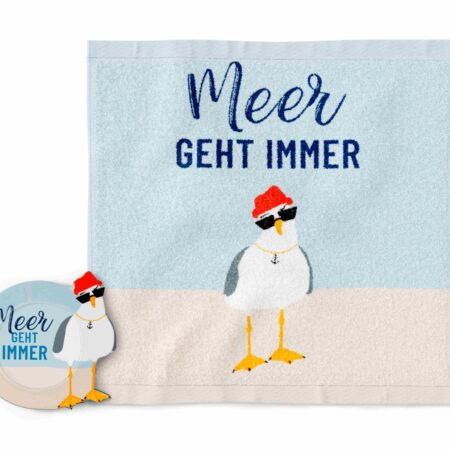 Magisches Handtuch Maritim "Meer geht immer" (Möwe)