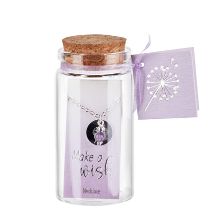 Halskette - "Make a wish" - versilbert - Amethyst