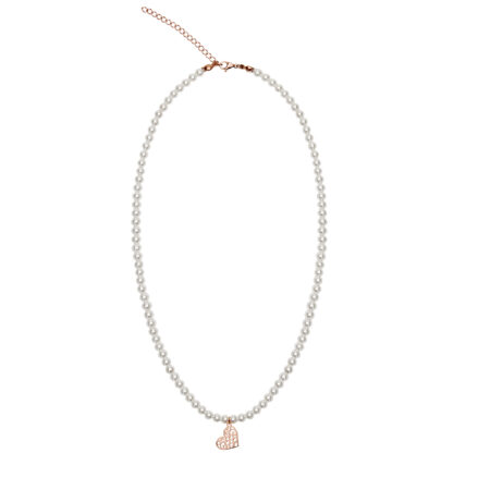 Perlenhalskette mit Symbol - rosévergoldet - Herz