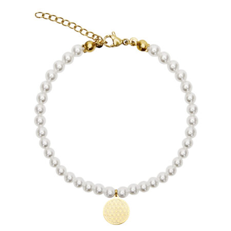 Perlenarmband mit Symbol - vergoldet - Blume des Lebens