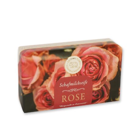 Schafmilchseife eckig 200g Rose mit Blüten "Goldene Momente"