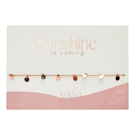 Fusskettchen - "Sunshine is coming" - rosévergoldet - mit Plättchen