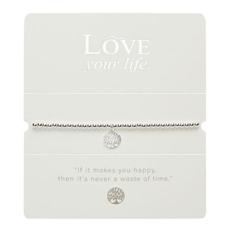 Kugelarmband - "Love Your life" - versilbert - Baum des Lebens