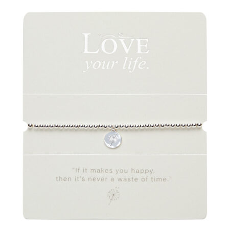 Kugelarmband - "Love your life" - versilbert - Pusteblume