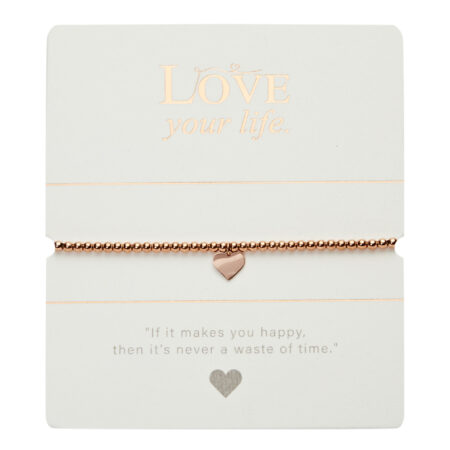 Kugelarmband - "Love your life" - rosévergoldet - Herz