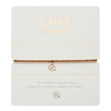 Kugelarmband - "Love your life" - rosévergoldet - Kleeblatt