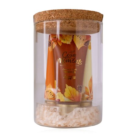 Badeset COSY MOMENTS in Glas mit Korkdeckel