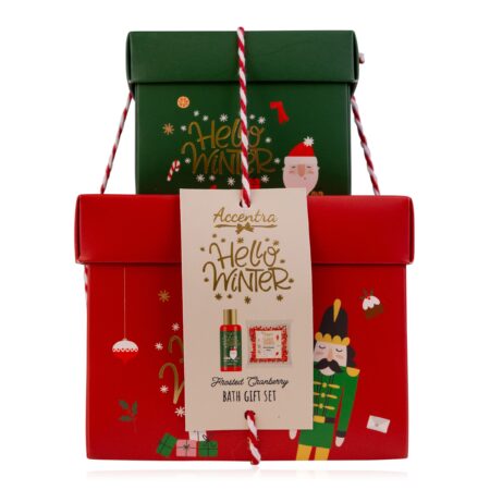 Badeset HELLO WINTER in gestapelten Geschenkboxen