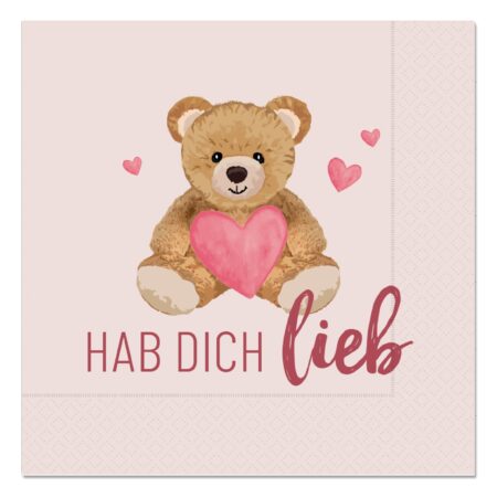 Serviette Liebe Wünsche "Hab Dich lieb" (Teddybär)