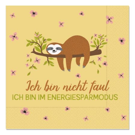 Serviette Zoofreunde "Ich bin nicht faul, ich bin im Energiesparmodus" (Faultier)