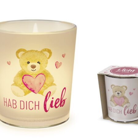 Licht mit Teelicht Liebe Wünsche "Hab Dich lieb" (Teddybär)