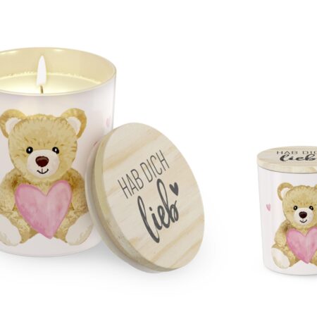 Duftkerze Jasmin Liebe Wünsche "Hab Dich lieb" (Teddybär)