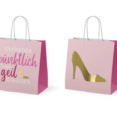 Mini-Geschenktüte Auf uns Mädels "Entweder pünktlich oder geil aussehen"