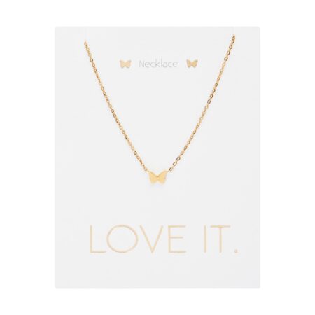 Halskette - "Love it." - vergoldet - Schmetterling