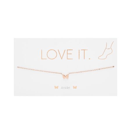 Fusskettchen - "Love it." - rosévergoldet - Schmetterling