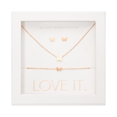 Geschenkset - "Love it." - rosévergoldet - Schmetterling