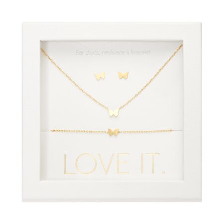 Geschenkset - "Love it." - vergoldet - Schmetterling
