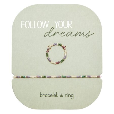 Geschenkset Armband & Ring - "Follow your Dreams" - Lila-Grün