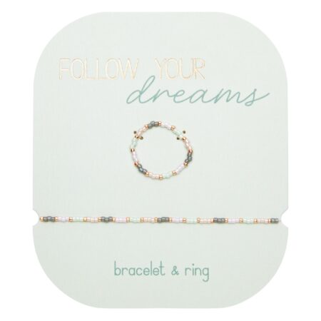 Geschenkset Armband & Ring - "Follow your Dreams" - Rosa-Mint