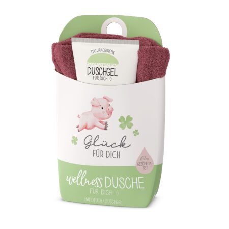 Geschenkset Wellnessdusche Liebe Wünsche Glück für Dich (Schweinchen)
