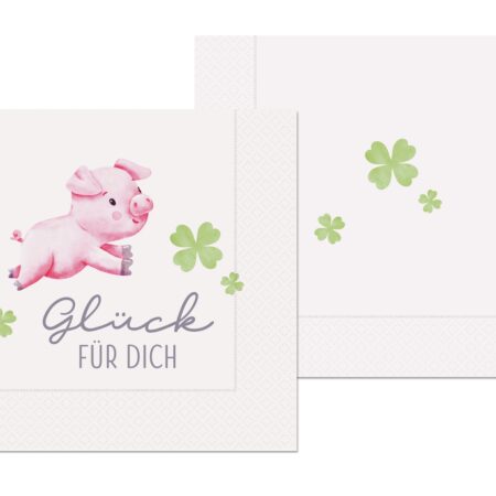 Serviette 33X33cm Liebe Wünsche Glück für Dich (Schweinchen)