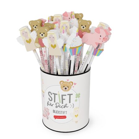 Bleistift mit Tiermotiv-Topper aus Kunststoff im Display Liebe Wünsche MIX