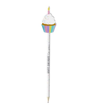 Bleistift mit Torten-Topper aus Kunststoff Liebe Wünsche "Happy Birthday"