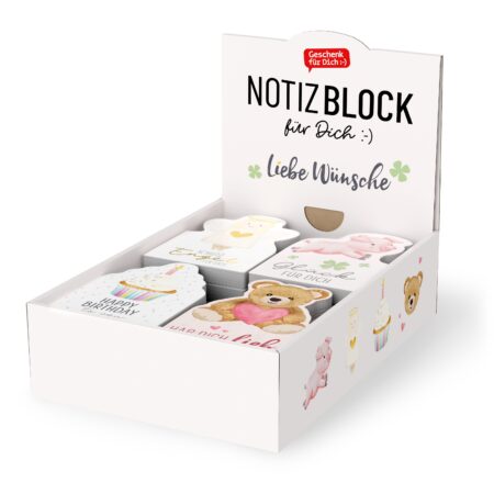 Notizblock 12x8cm im Display Liebe Wünsche MIX