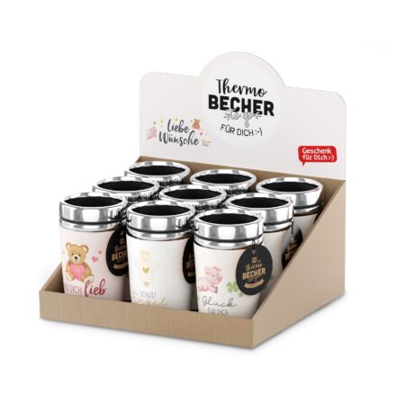 Thermobecher to go 240ml im Display Liebe Wünsche MIX