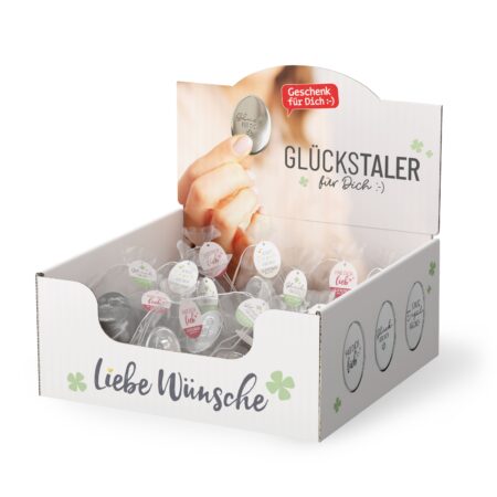 Glückstaler 33x24x3mm im Display Liebe Wünsche MIX