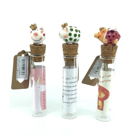 Reagenzglas Schweine Herz/Klee, Geburtstag 13cm Im Display