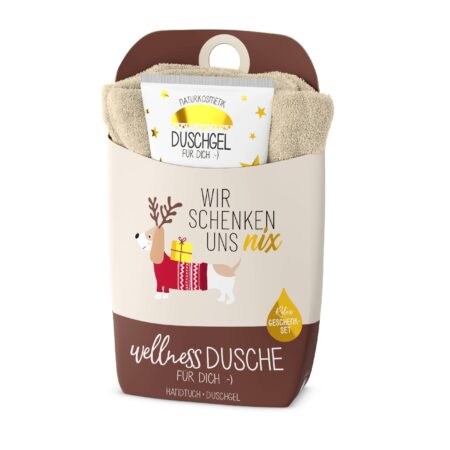 Geschenkset Wellnessdusche Happy Christmas "Wir schenken uns nix" (Dackel)