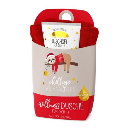 Geschenkset Wellnessdusche Happy Christmas "Chillige Weihnachten" (Faultier)
