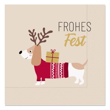 Serviette Happy Christmas "Frohes Fest" (Dackel)