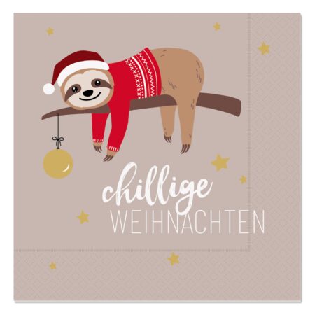 Serviette Happy Christmas "Chillige Weihnachten" (Faultier)