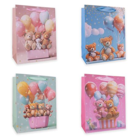 Geschenktasche TEDDIES & BALLOONS klein, Grösse: 18 x 10 x 23cm