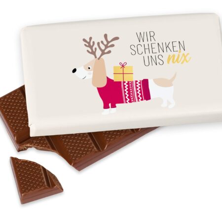 Schokolade 40g Happy Christmas "Wir schenken uns nix" (Dackel)
