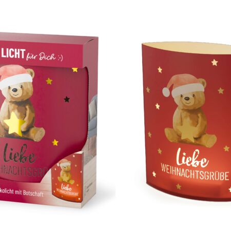Poesielicht Happy Christmas "Liebe Weihnachtsgrüsse" (Bär)