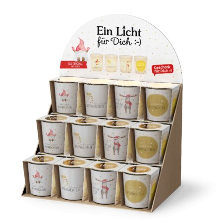 Licht mit Teelicht im Display Lovely Christmas MIX