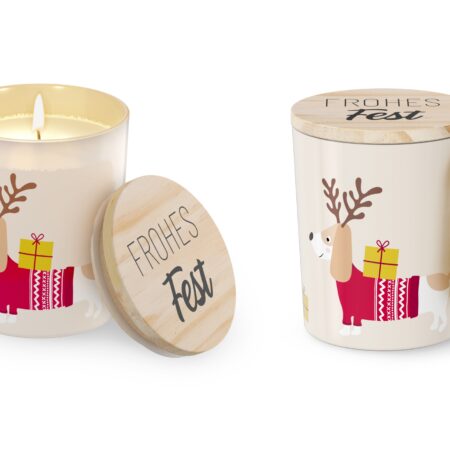 Duftkerze Vanille Happy Christmas "Frohes Fest" (Dackel)