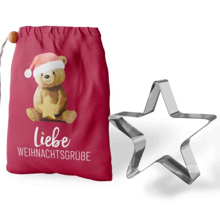Keksform "Stern" H7cm Happy Christmas "Liebe Weihnachtsgrüsse" (Bär)