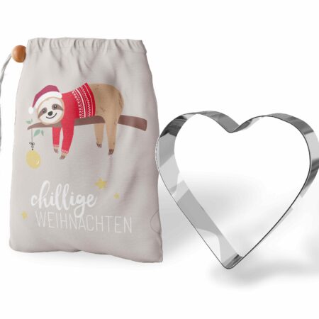 Keksform "Herz" H7cm Happy Christmas "Chillige Weihnachten" (Faultier)