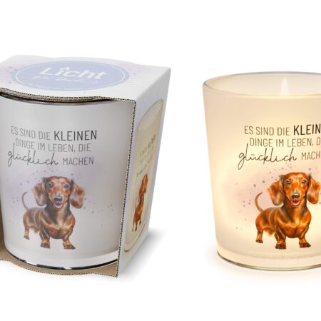 Licht mit Teelicht  Lucky Friends "Es sind die kleien Dinge im Leben, die glücklich machen" (Dackel)
