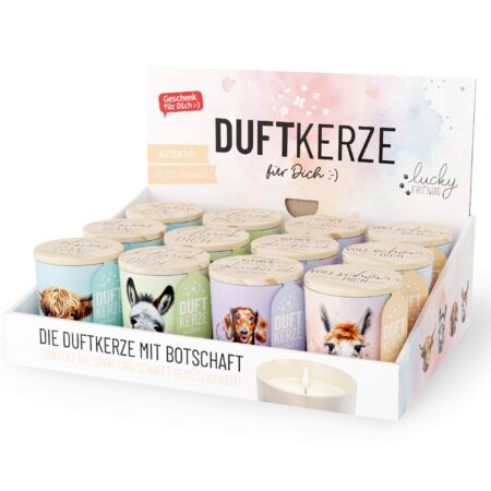 Duftkerze Lucky Friends im Display MIX
